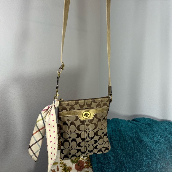 Coach Tan and Gold Crossbody Purse - Picture 6 of 6